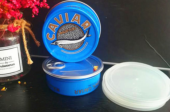 حلقه ی کاویار قوطی کشویی آسان باز قوطی کاویار در آلومینیوم با پوشش پلاستیکی 3.5 اونس و 7 اونس