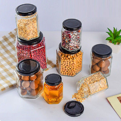 بطری هکساگون شیشه شفاف 100 میلی لیتر 500 میلی لیتر با پوشش فلزی برای کرم عسل