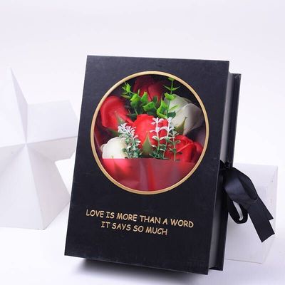 جعبه هدیه کاغذی محکم گل رز با نوار