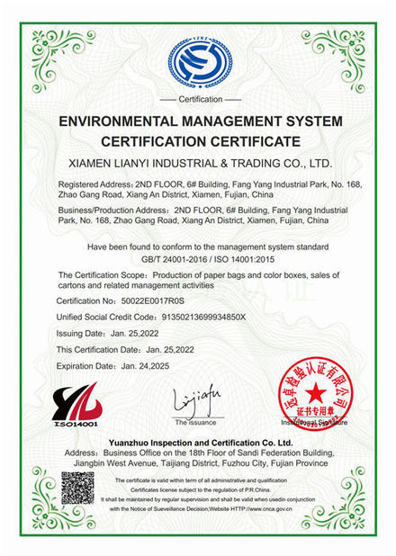 چین Lianyi International industrial and trading co.,Ltd گواهینامه ها